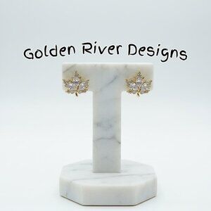 18K Gold Plated Zircon Maple Leaf Earrings